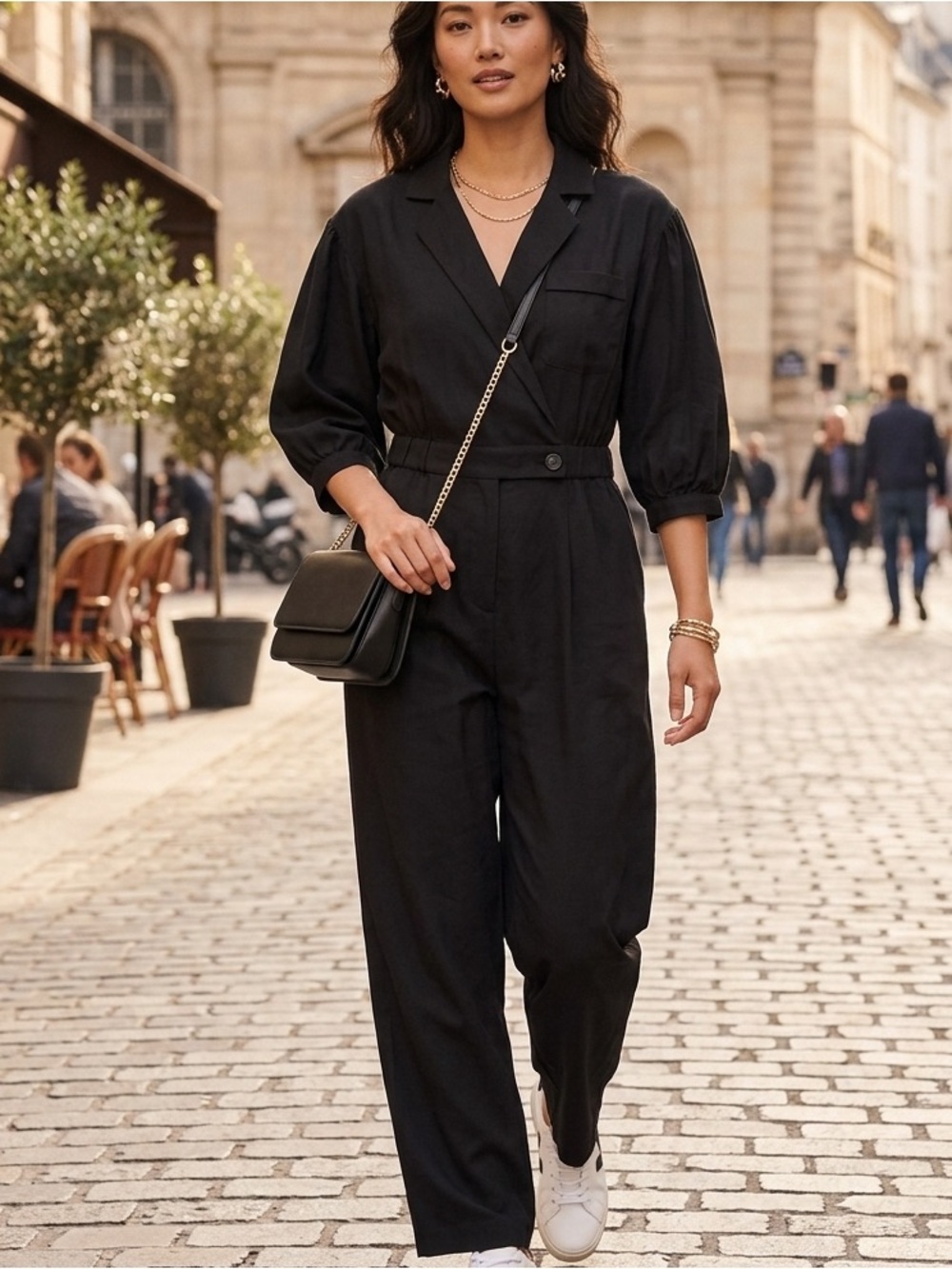 LOFT Black Short Sleeve Utility Jumpsuit